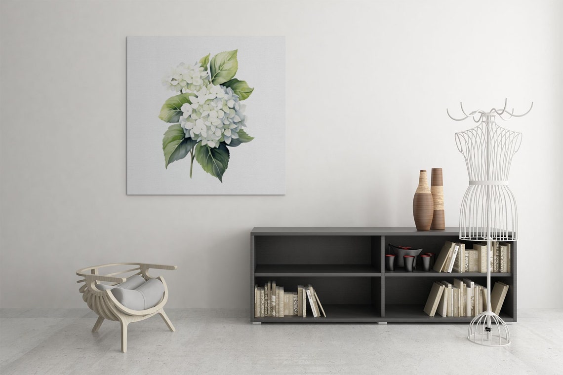White Hydrangea Double Bloom Fresh Crisp Watercolor Art Poster - Image 8
