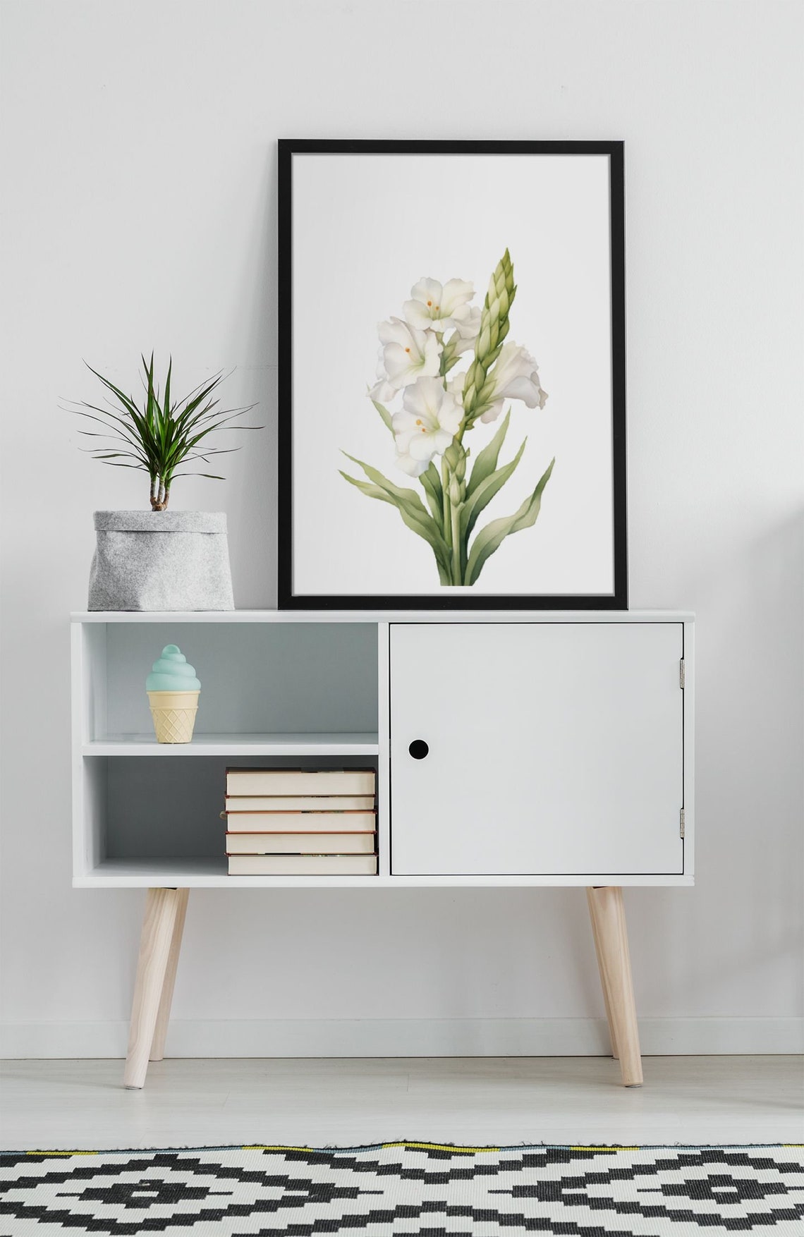 White Gladiolus Flower Spike Watercolour Botanical Flower Poster - Image 7