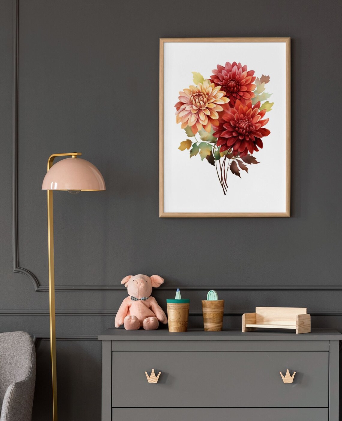 Warm Red Dahlia Autumn Bouquet Watercolour Botanical Flower Poster - Image 9