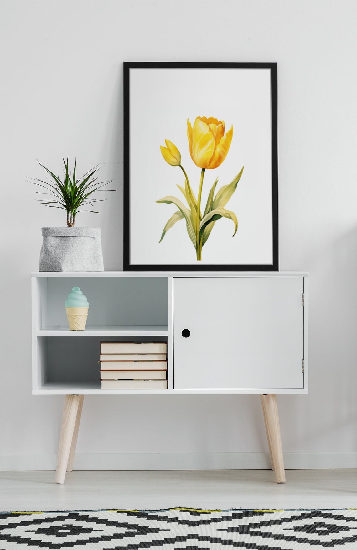 Yellow Tulip and Flower Bud Watercolour Botanical Flower Poster - Image 8