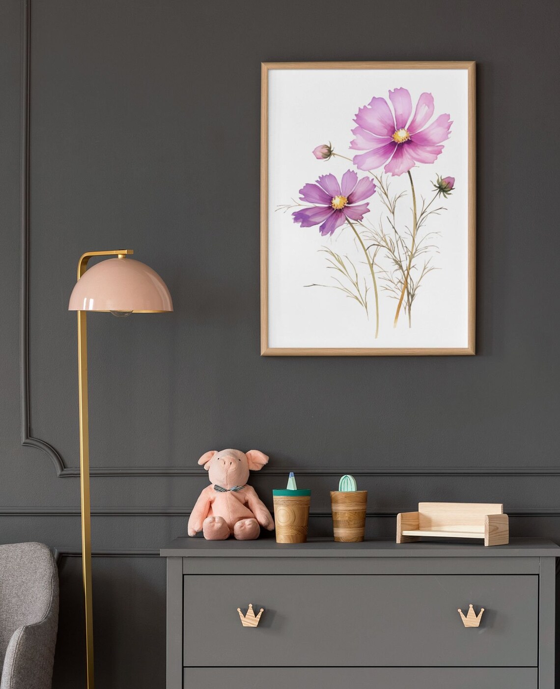 Purple Cosmos Flower Blooms Watercolour Botanical Flower Poster - Image 8