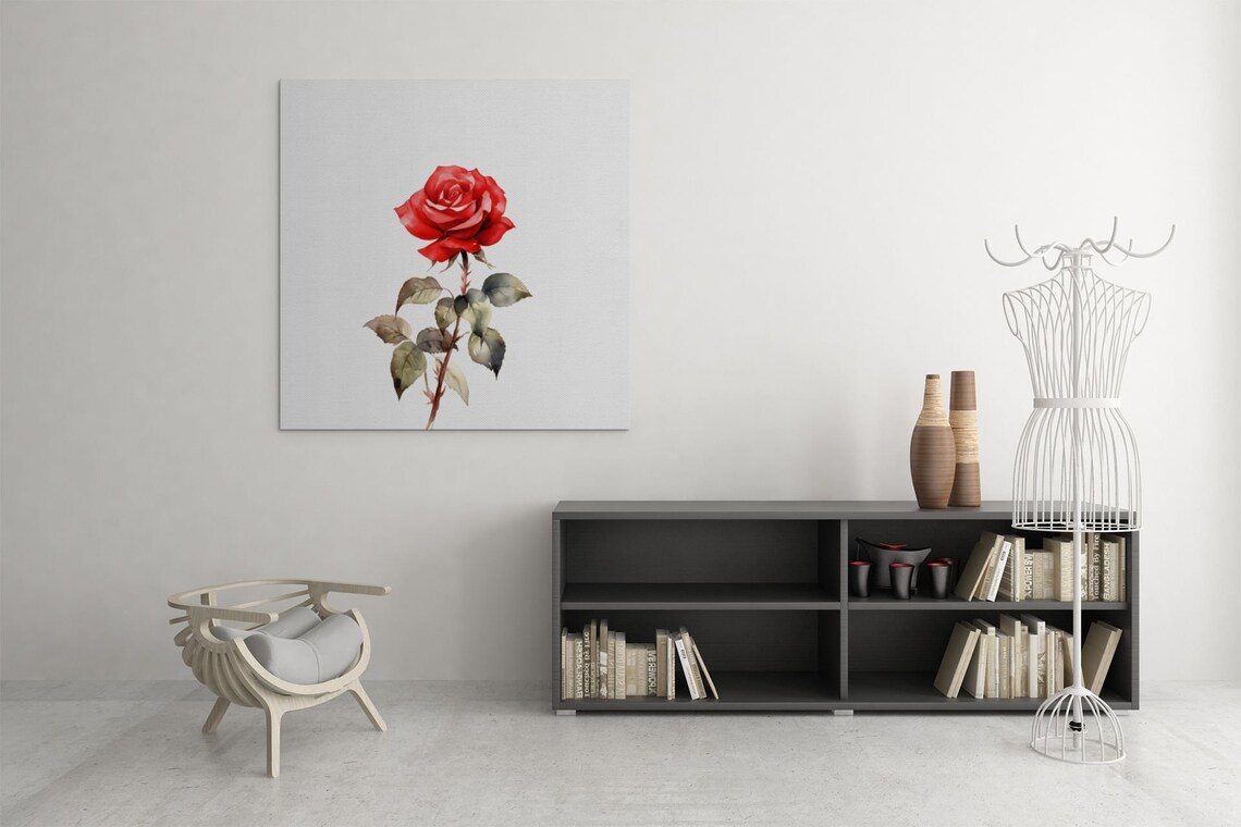 Classic Red Rose Single Stem Watercolour Botanical Flower Poster - Image 7