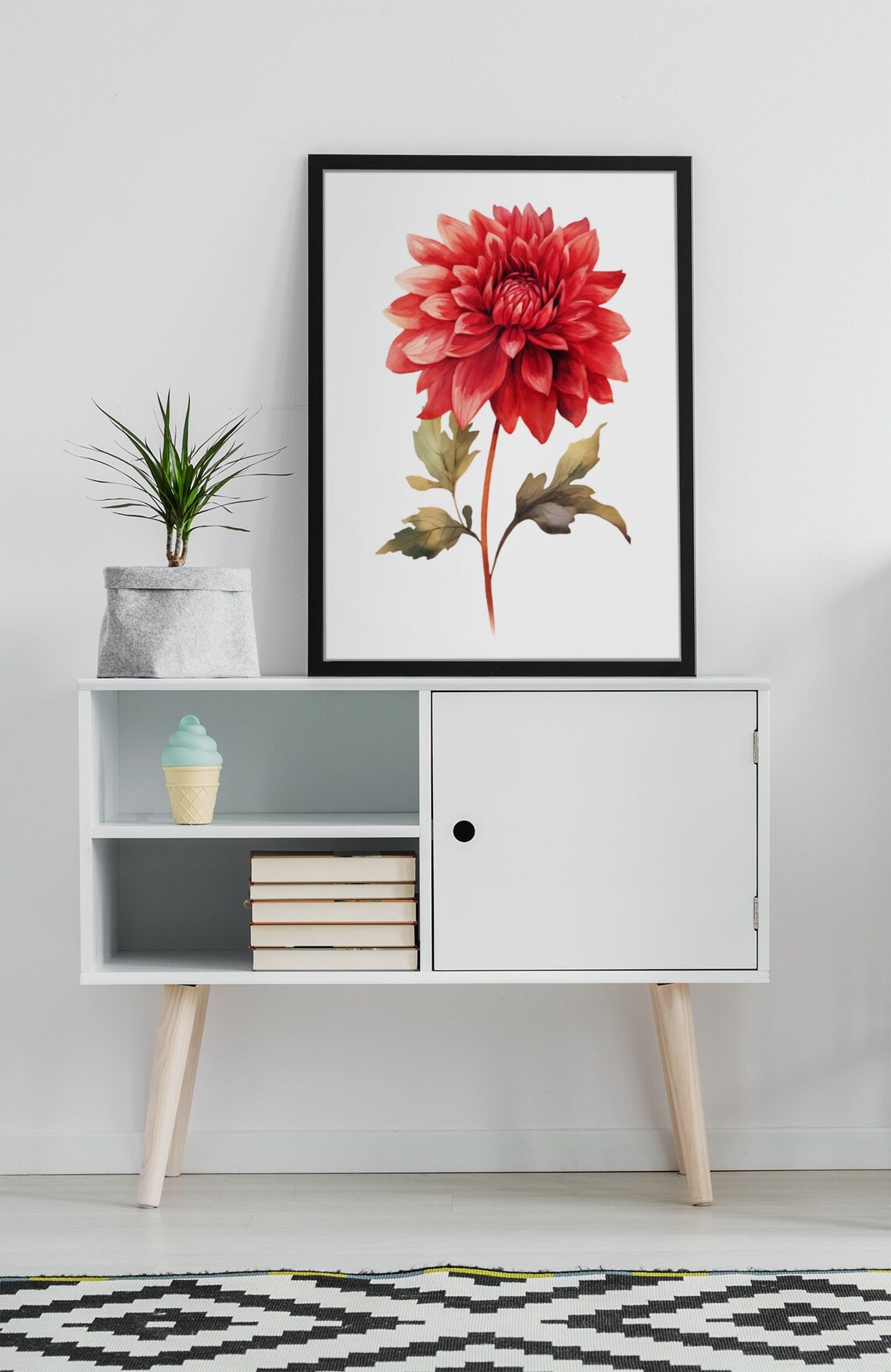 Scarlet Red Dahlia Flower Bold Watercolour Botanical Art Poster - Image 8
