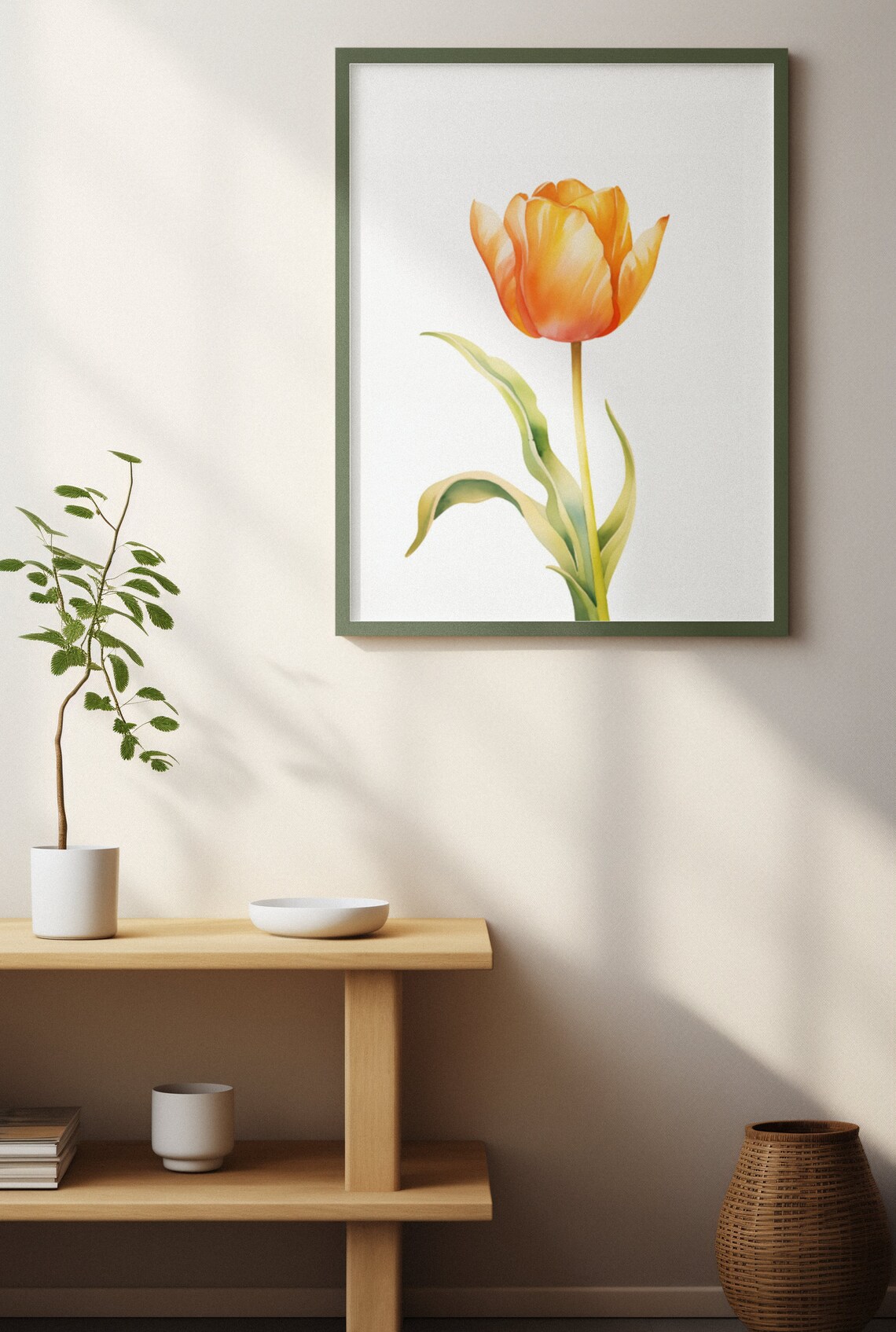 Orange Tulip Single Flower Watercolour Botanical Flower Poster - Image 2
