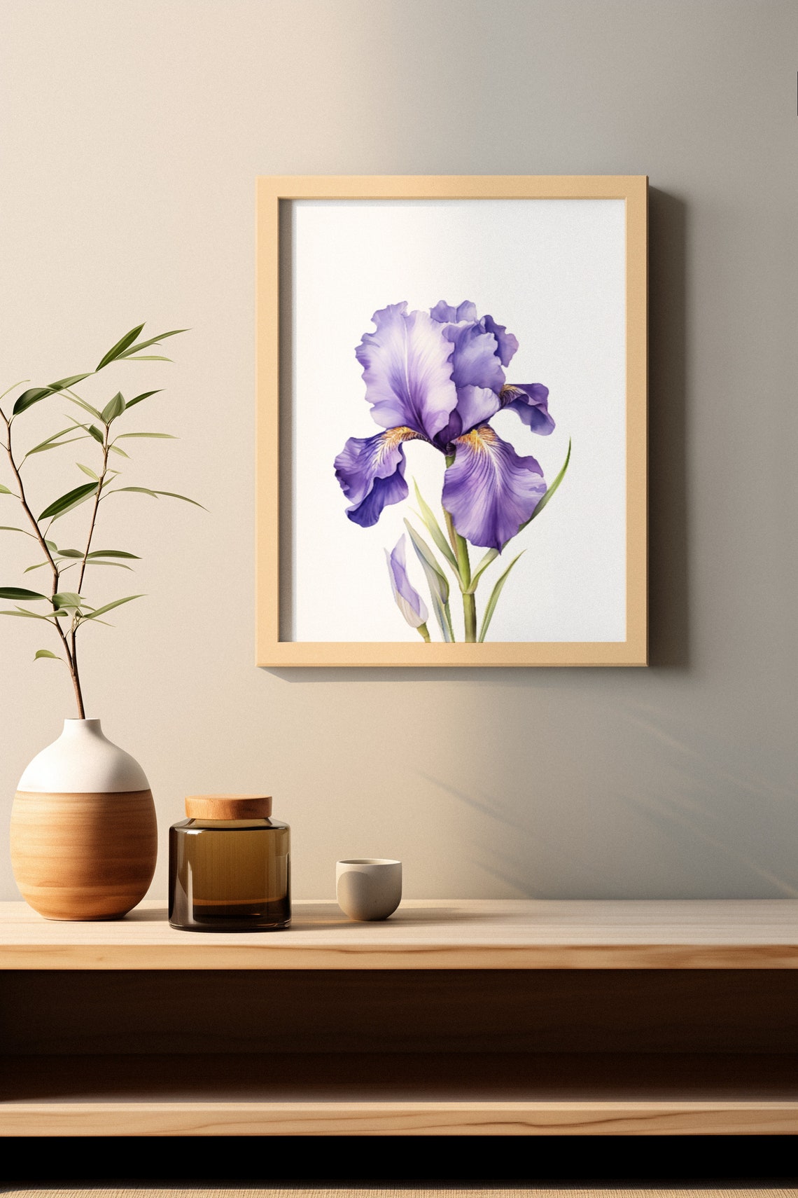 Single Purple Iris Bloom Refined Watercolor Floral Botanical Poster - Image 3