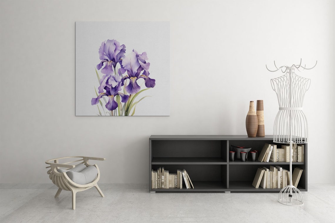 Purple Bearded Iris Cluster Rich Watercolor Floral Botanical Poster - Image 9