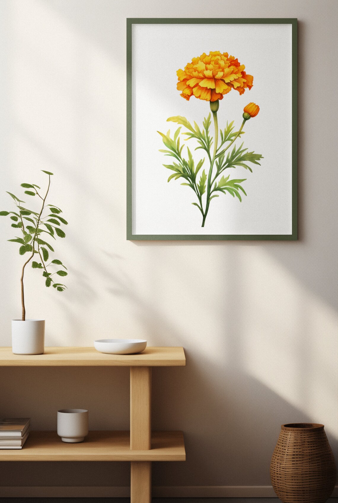 Golden Marigold Bloom Vintage Botanical Watercolour Art Poster - Image 2