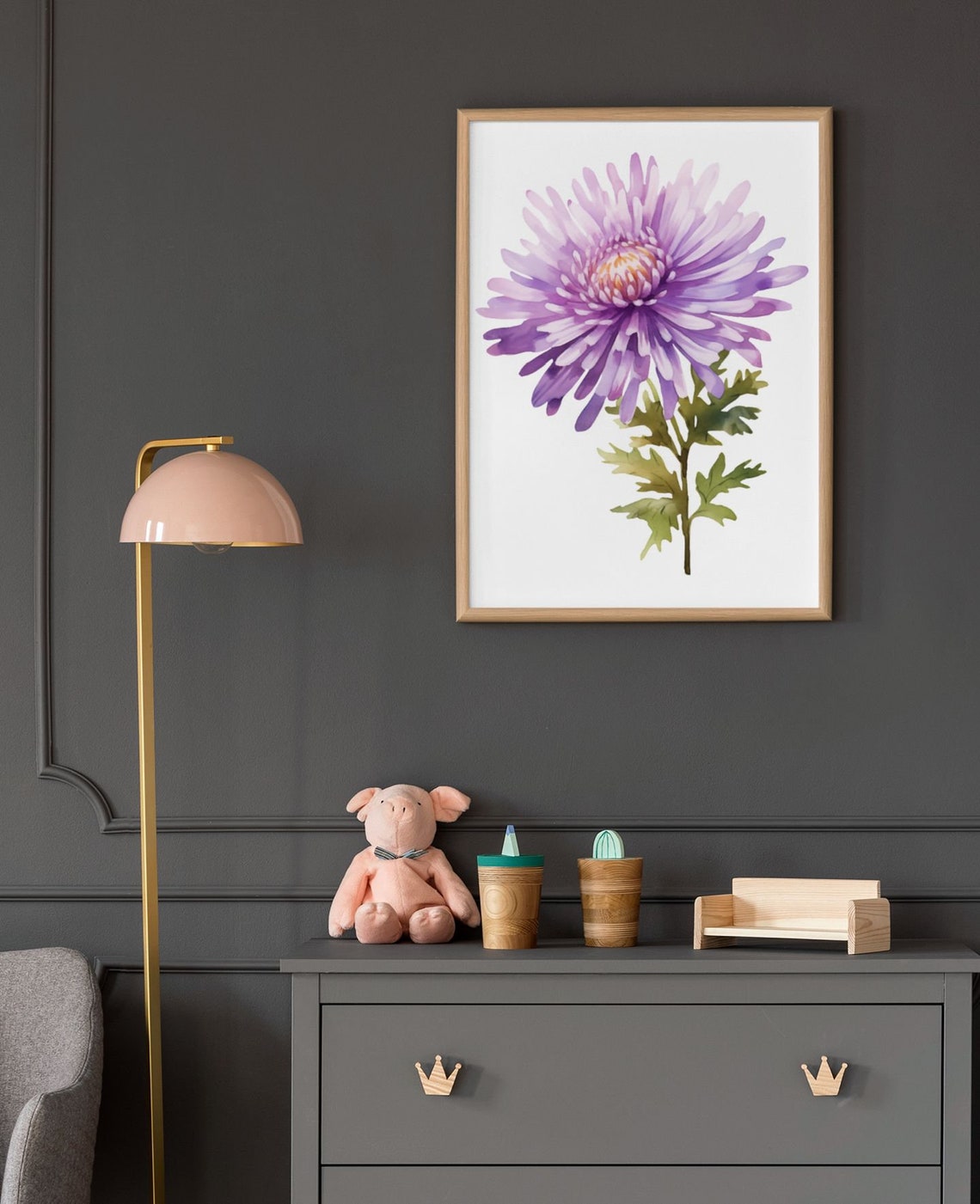 Purple Aster Single Bloom Watercolour Botanical Flower Poster - Image 8