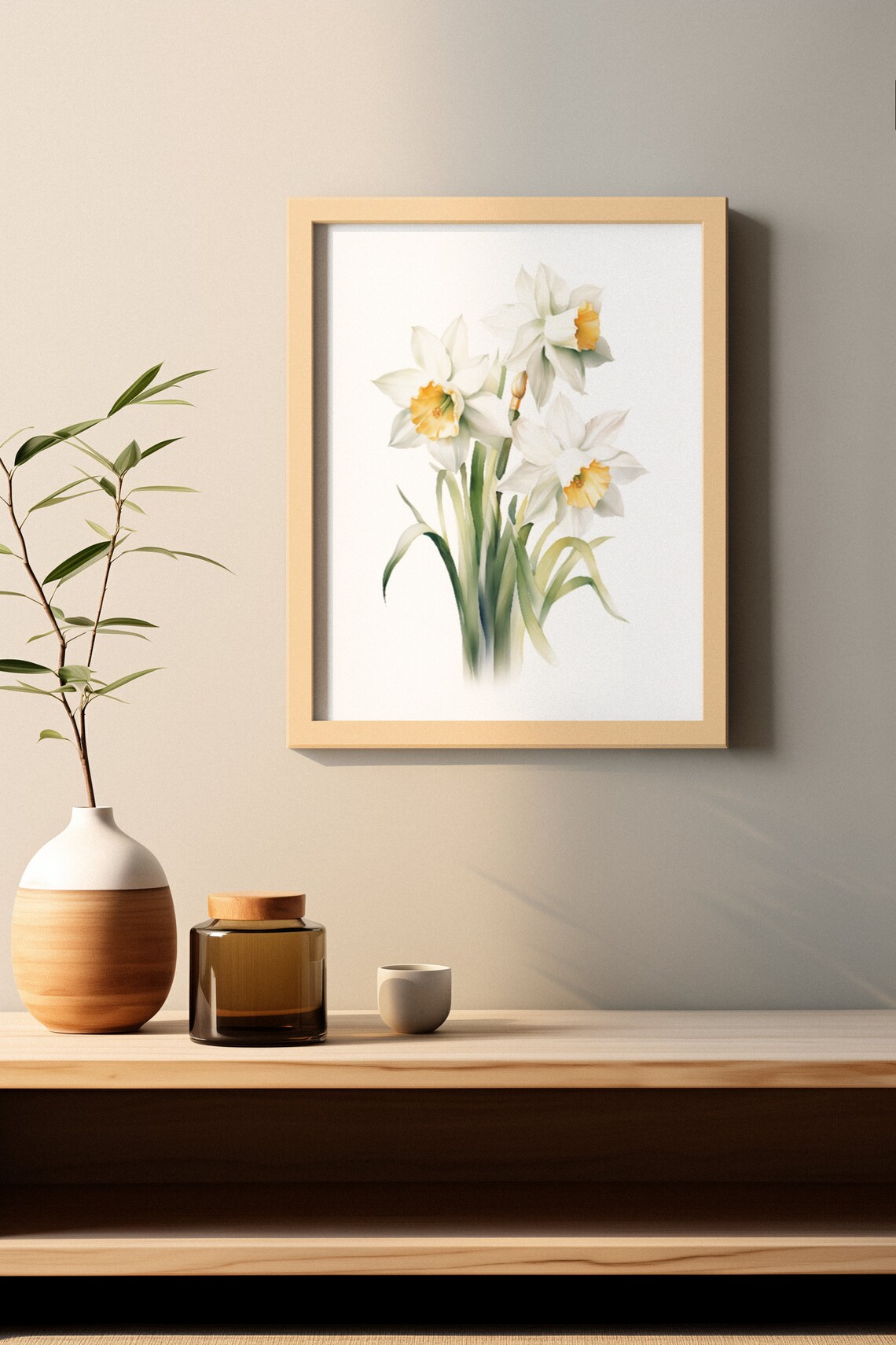 White Narcissus Triple Bloom Watercolour Botanical Flower Poster - Image 2
