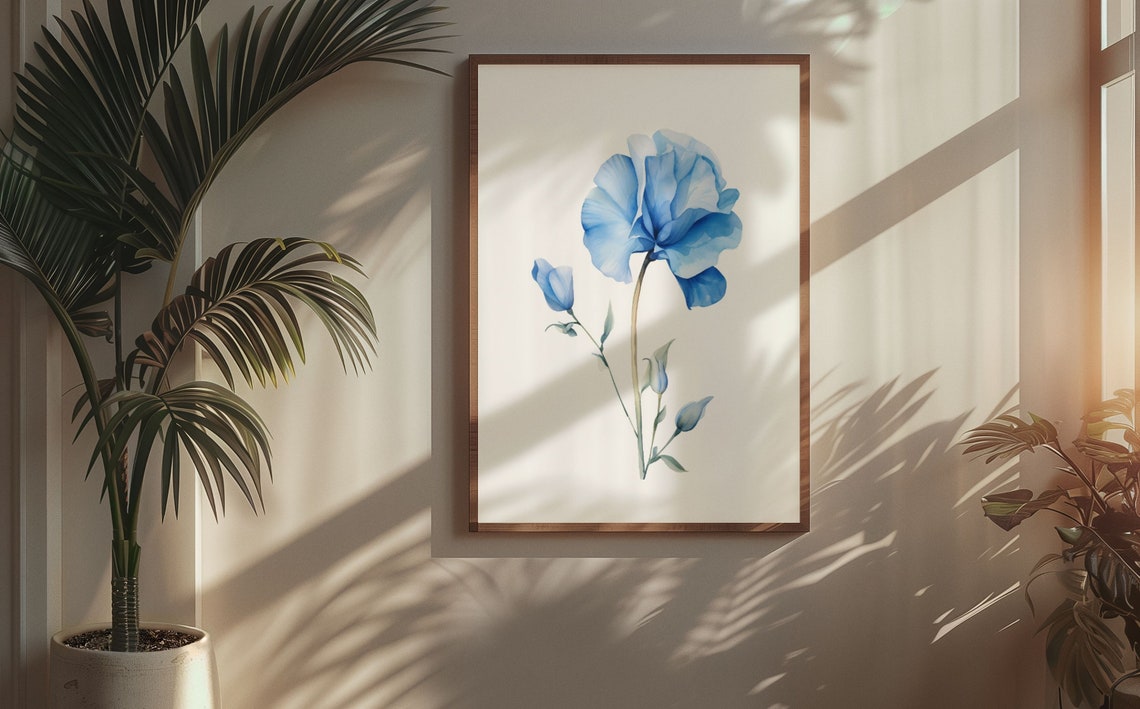 Blue Sweet Pea Single Bloom Watercolour Botanical Flower Poster - Image 7