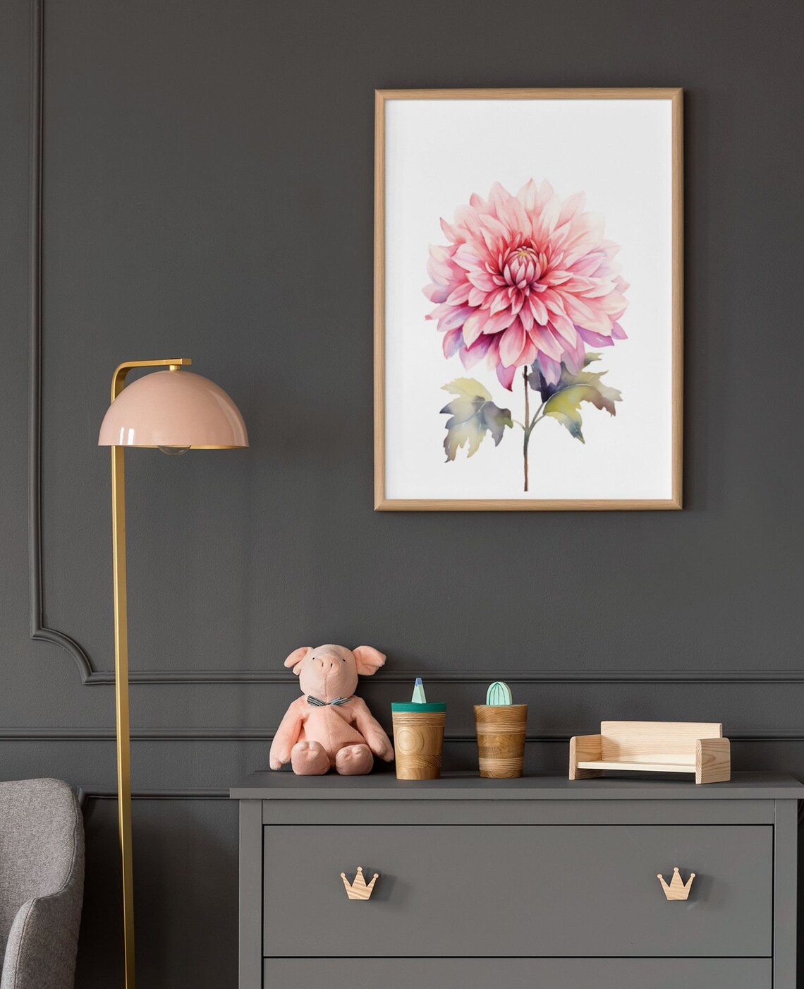 Soft Pink Dahlia Flower Delicate Watercolour Botanical Art Poster - Image 9