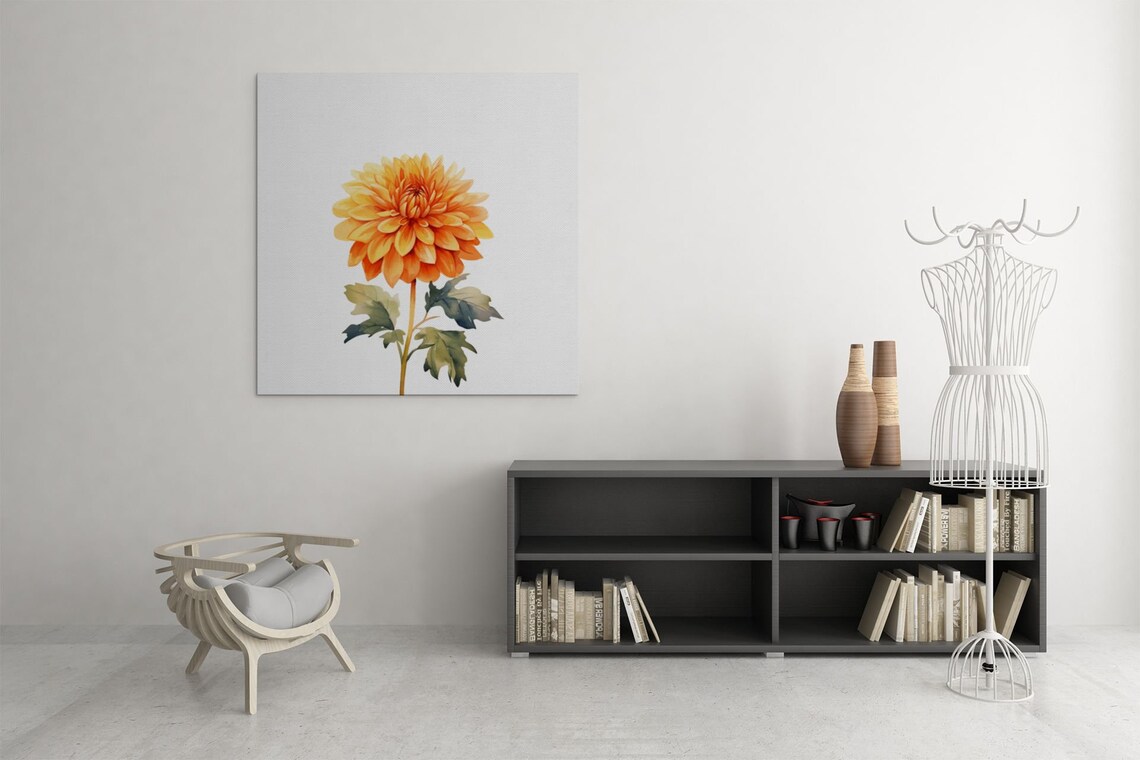 Amber Orange Dahlia Bloom Rich Watercolour Botanical Art Poster - Image 7
