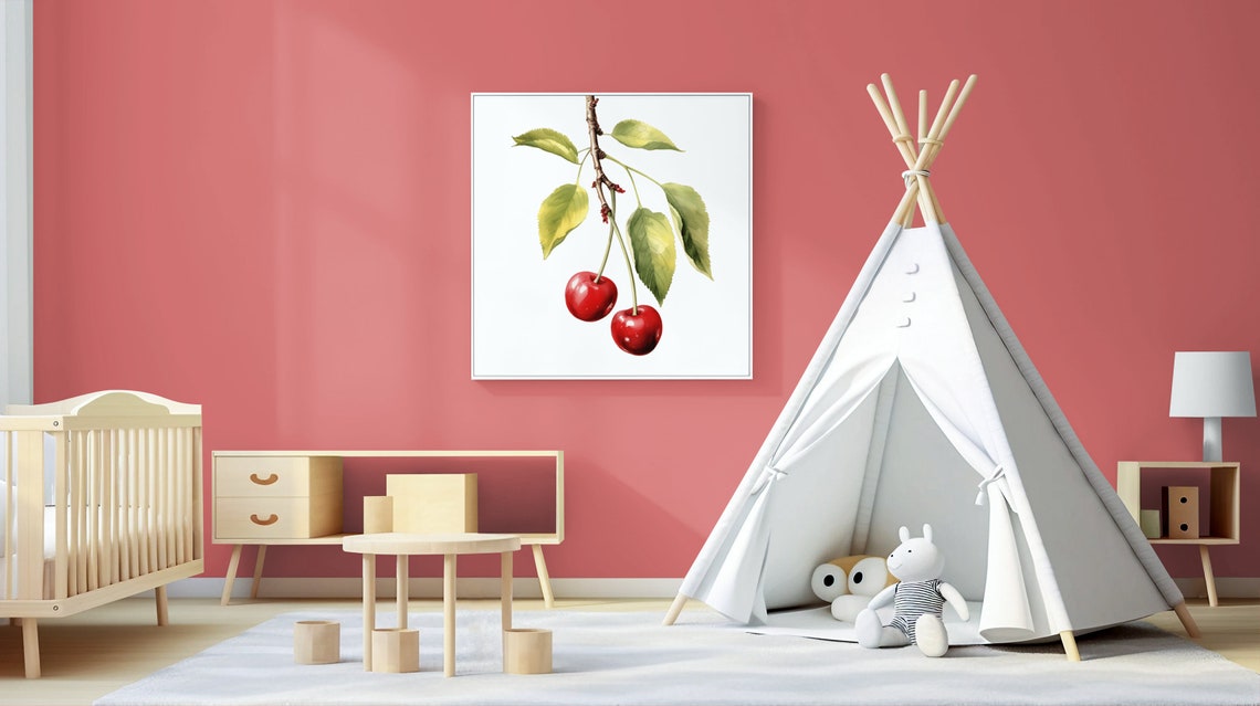 Red Cherries on Branch Vintage Watercolour Botanical Fruit Poster - Image 4