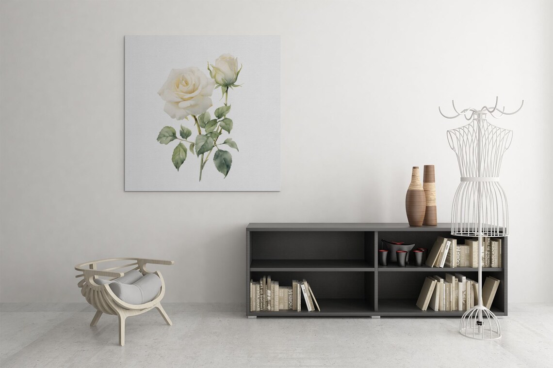 White Rose Bloom And Bud Graceful Watercolor Botanical Art Poster - Image 7