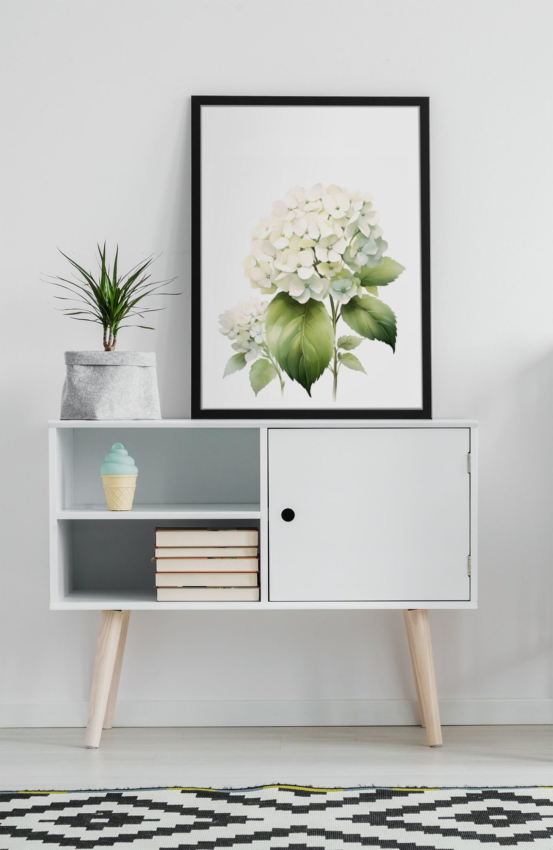 White Hydrangea Blossom Cluster Watercolour Botanical Flower Poster - Image 8
