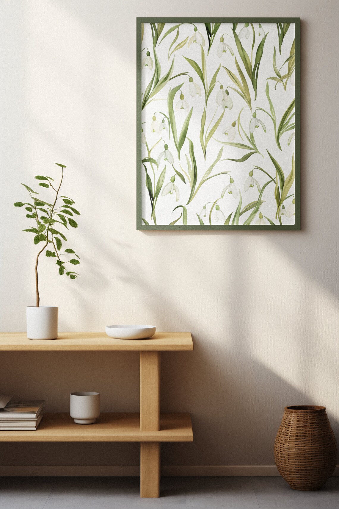 Snowdrop Repeating Floral Pattern Fresh Watercolor Art Poster - Image 3
