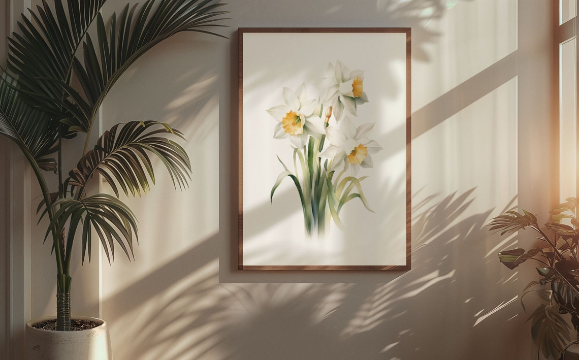 White Narcissus Triple Bloom Watercolour Botanical Flower Poster - Image 5