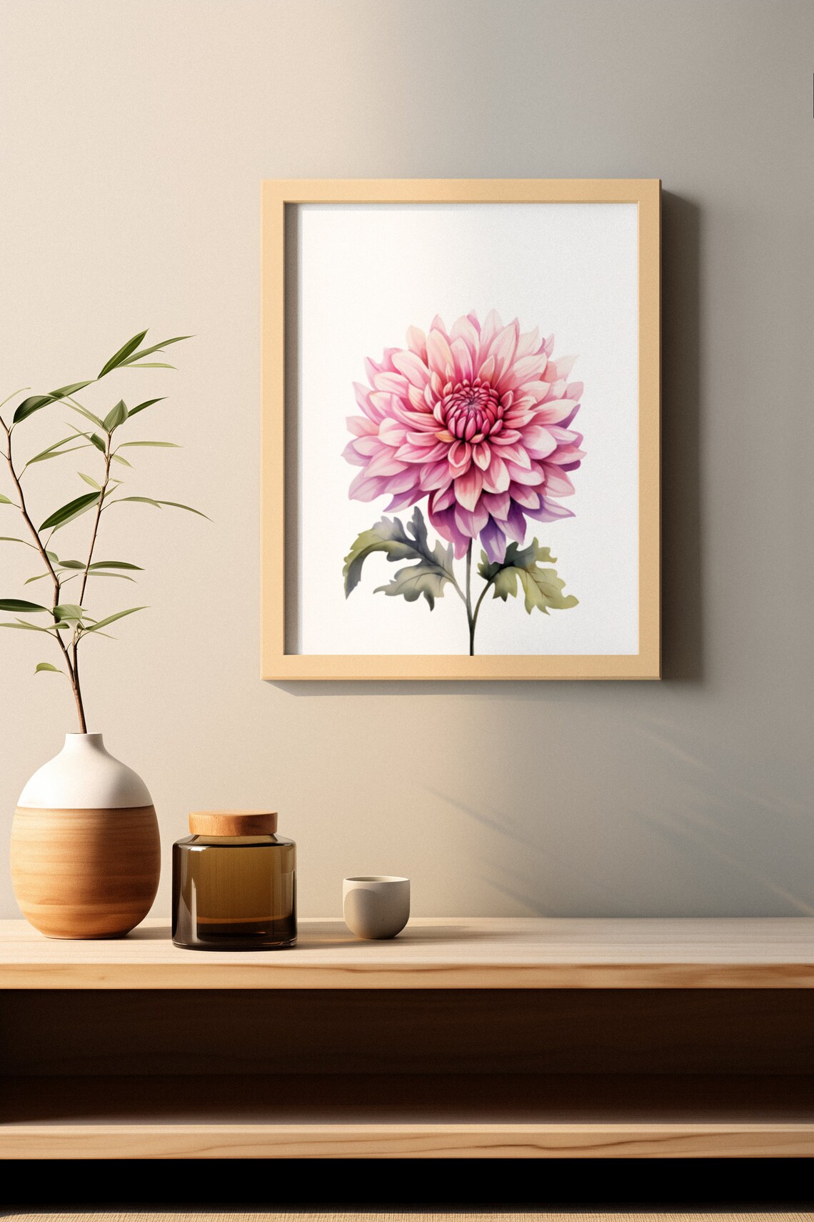 Lavender Pink Dahlia Blossom Watercolour Botanical Art Poster - Image 2