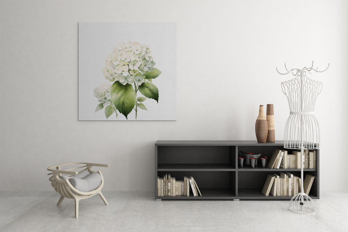 White Hydrangea Blossom Cluster Watercolour Botanical Flower Poster - Image 6