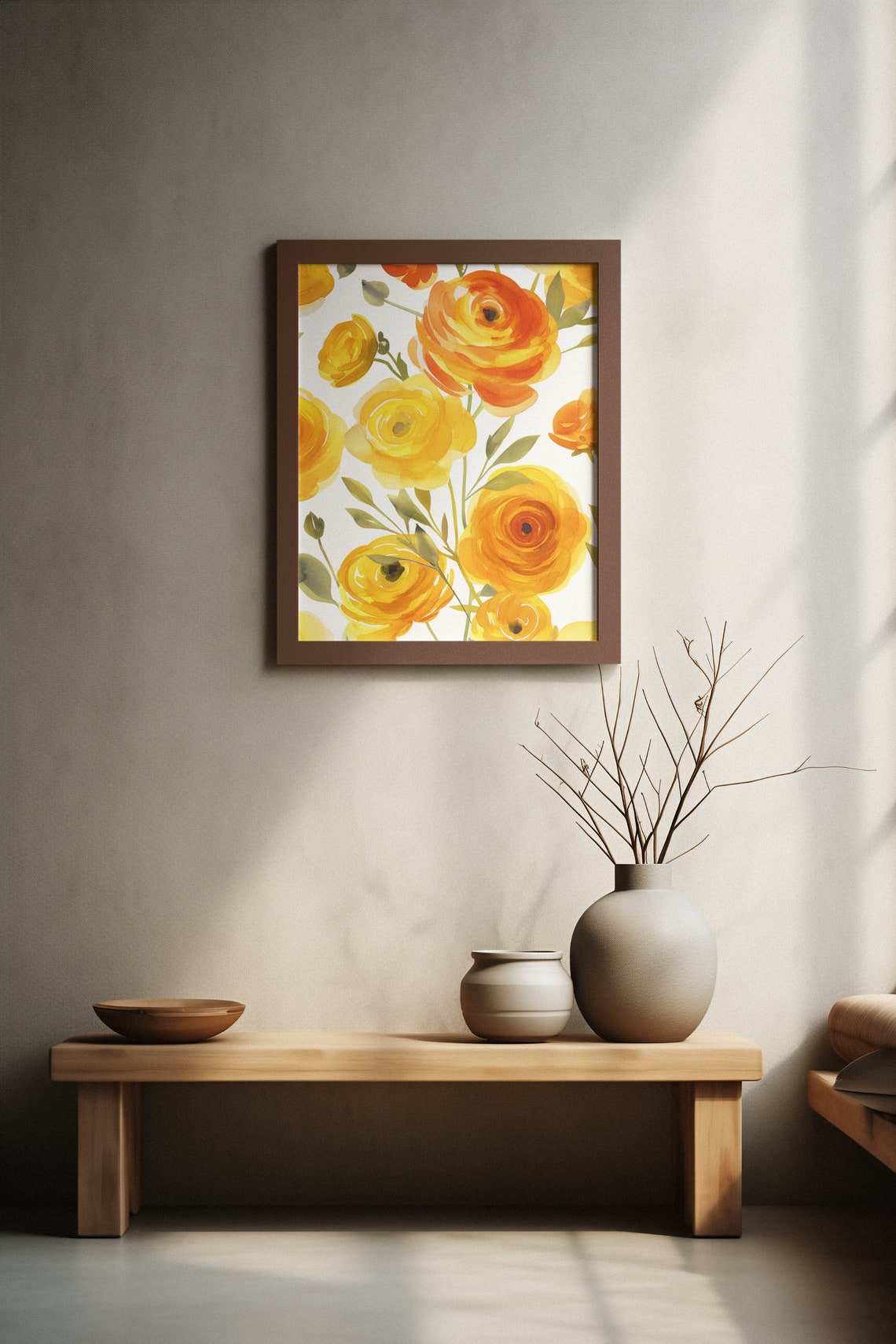 Orange Ranunculus Bloom Pattern Watercolour Botanical Flower Poster - Image 4