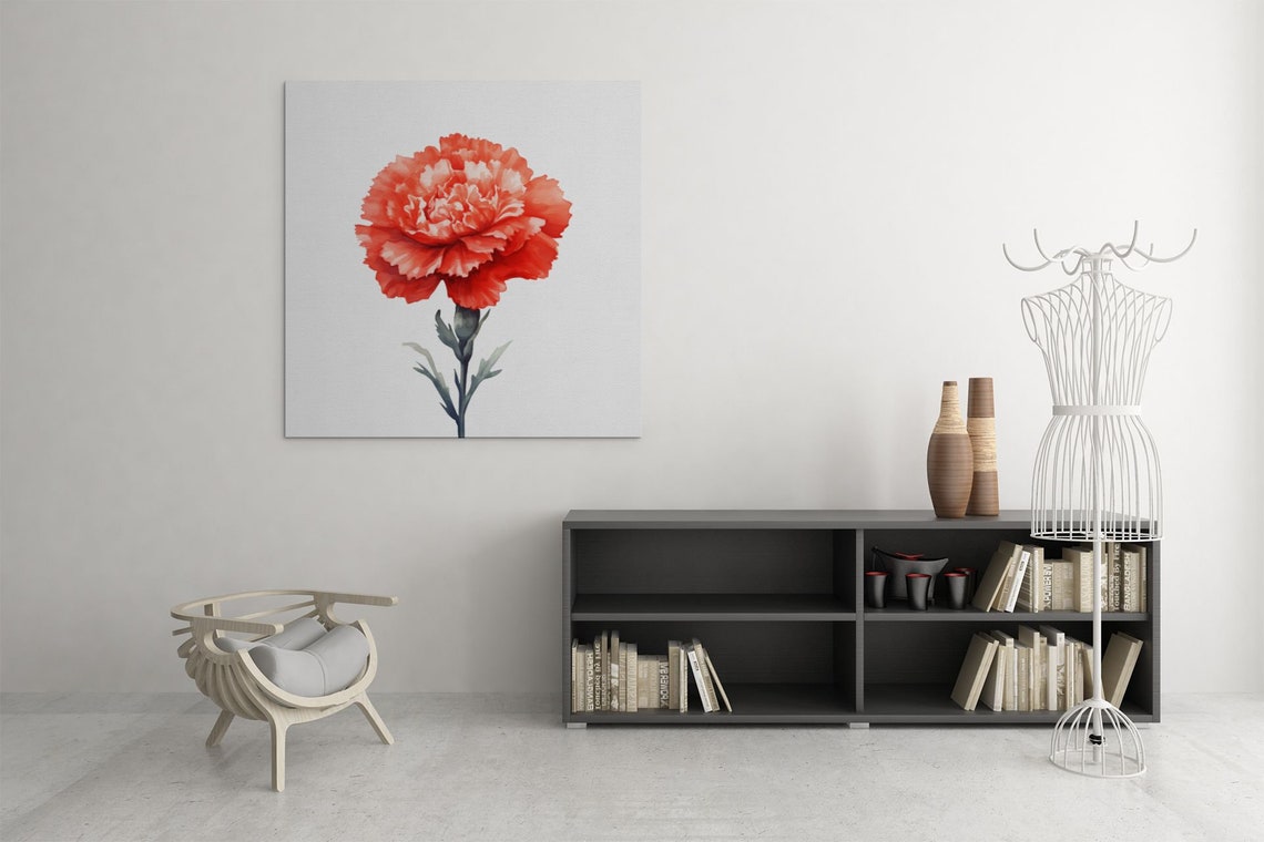 Red Carnation Close-Up Bloom Bold Dramatic Watercolor Art Poster - Image 6
