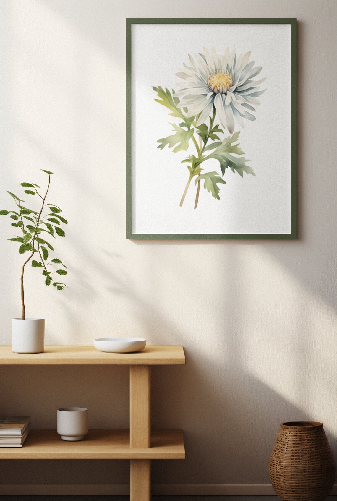 White Aster Flower Golden Center Watercolour Botanical Flower Poster - Image 4