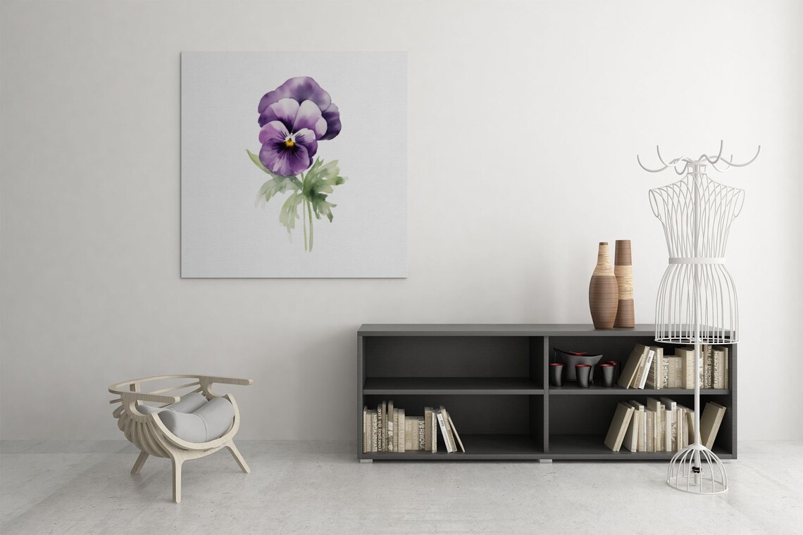 Purple Pansy Single Bloom Watercolour Botanical Flower Poster - Image 7