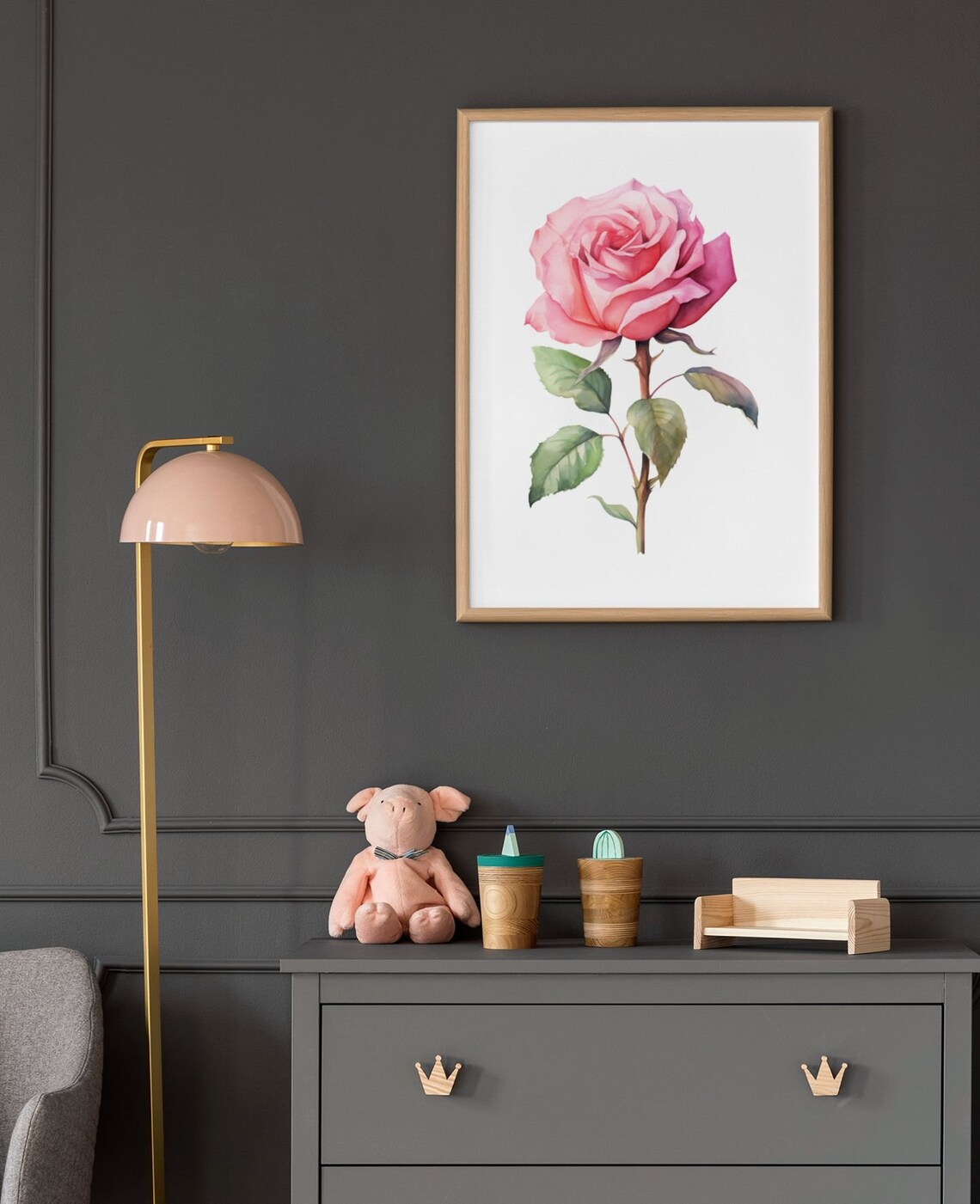 Pink Rose Single Bloom Timeless Watercolor Botanical Art Poster - Image 7