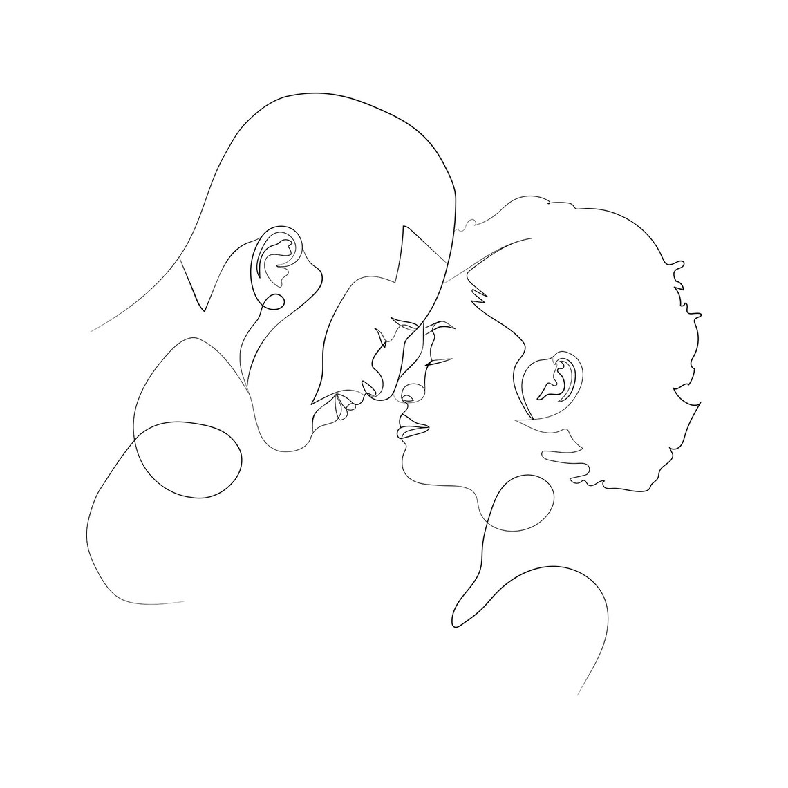 One Line Drawing of a Couple Sharing a Tender Kiss Minimalist Poster