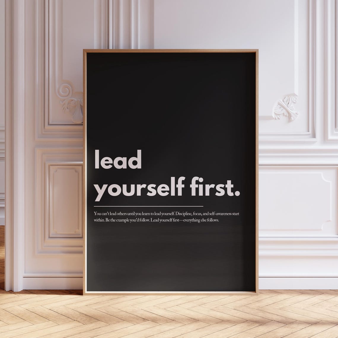 Lead Yourself First White On Black Bold Typography Motivational Poster