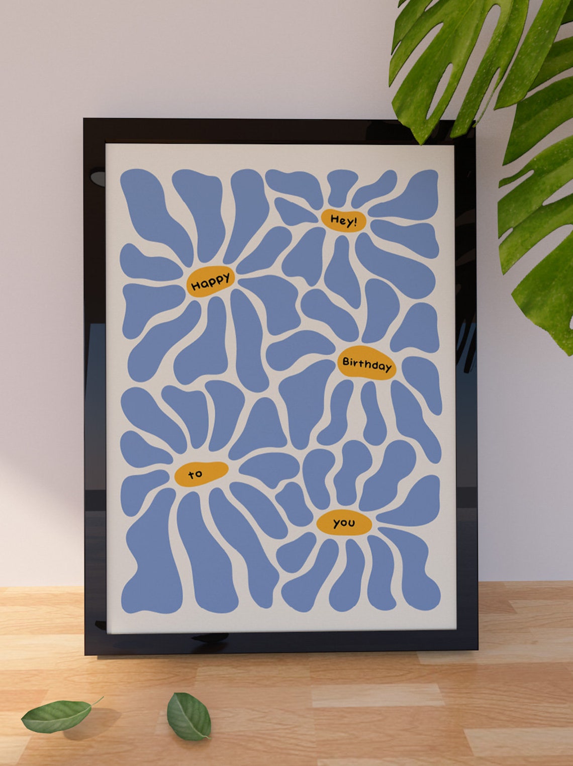 Matisse-Style Blue Abstract Flowers Happy Birthday Celebration Poster - Image 3