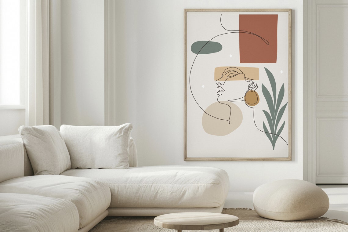Woman Profile Line Art Terracotta Shapes Modern Boho Chic Print