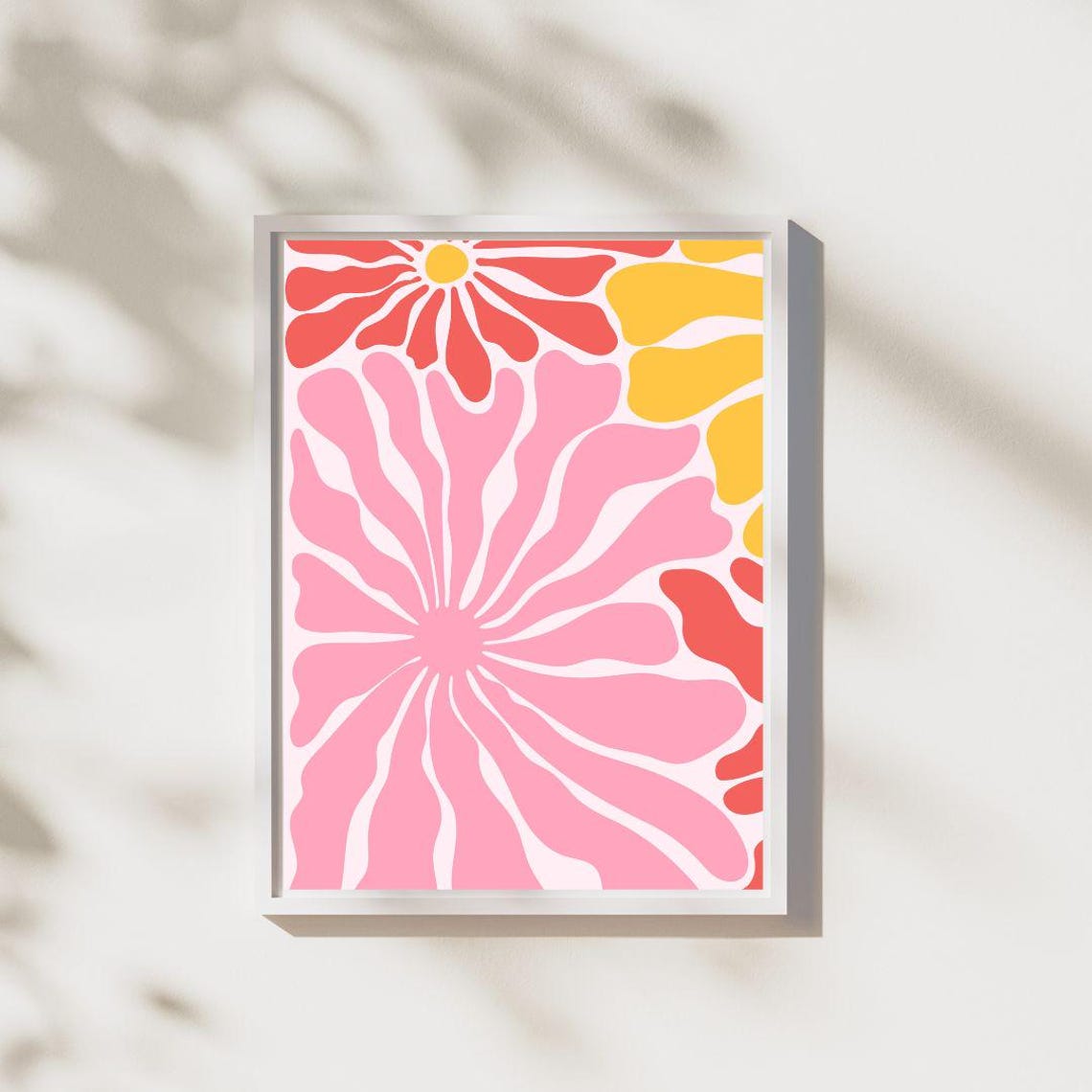 Matisse Style Pink Sunburst Flower Coral Retro Botanical Art Print