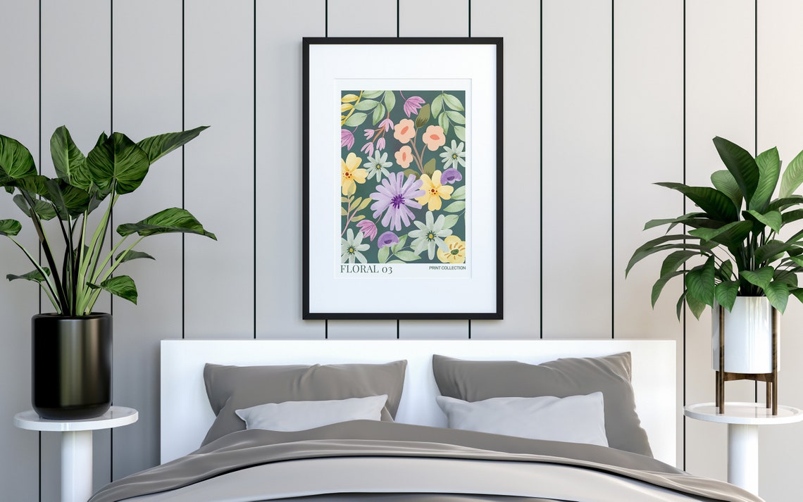 Floral 03 Botanical Bold Dark Green Wildflower Meadow Art Poster - Image 3