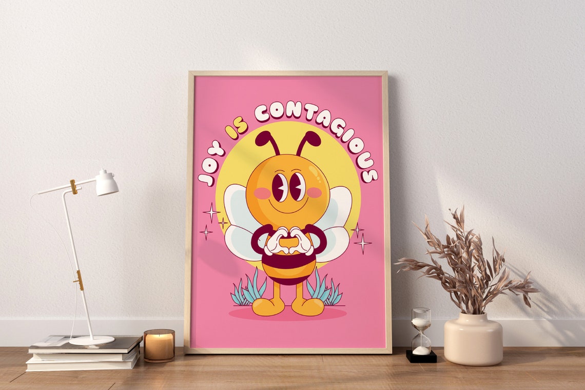 Joy Is Contagious Cute Bee Heart Retro Quote Positive Poster