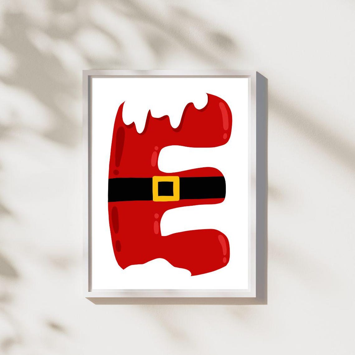 Santa Belt Letter E Red Monogram Christmas Holiday Poster Art Gift - Image 2