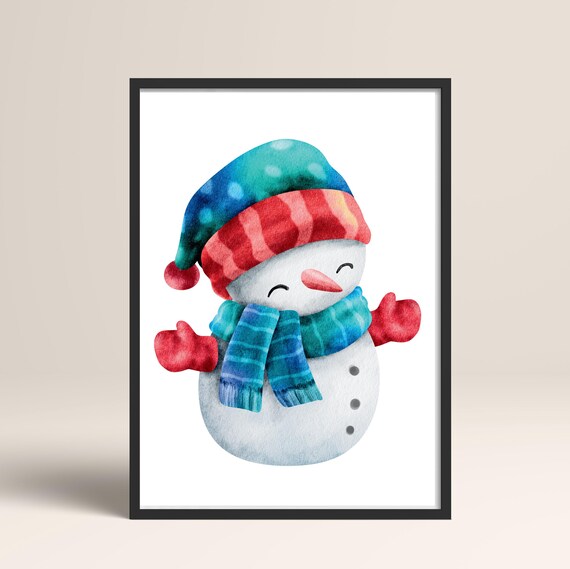 Snowman Print Snowman Christmas Print Christmas Art Xmas Decorprintmodern Holiday Decor Cute Christmas Print
