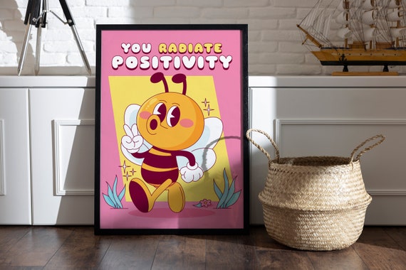 Bee Retro Quote Wall Printdigital Wall Print Quote Wall Art Retro Wall Decor Print