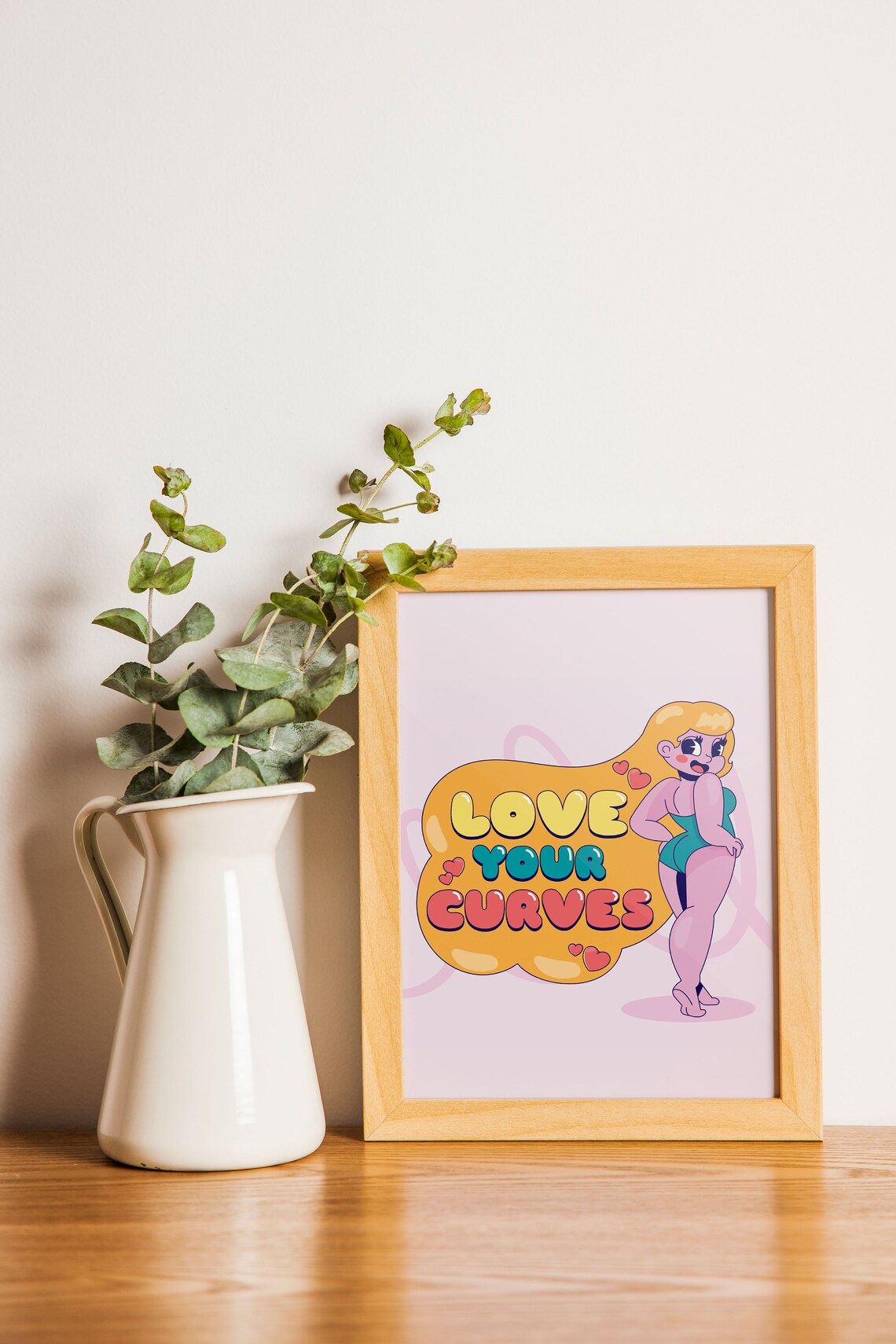 Love Your Curves Retro Body Positive Cartoon Girl Quote Poster - Image 2