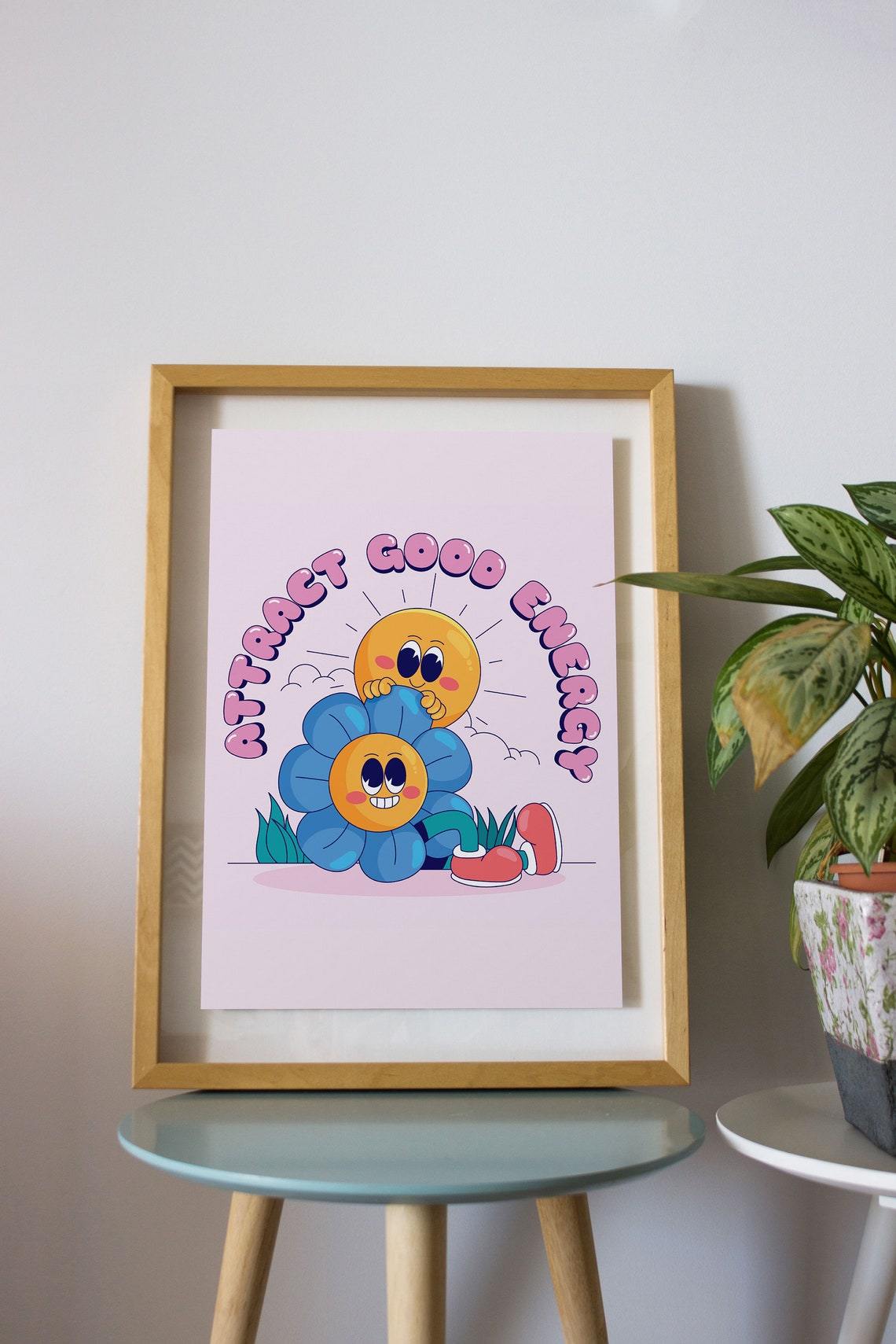 Attract Good Energy Sun Flower Cute Retro Quote Positivity Poster - Image 2