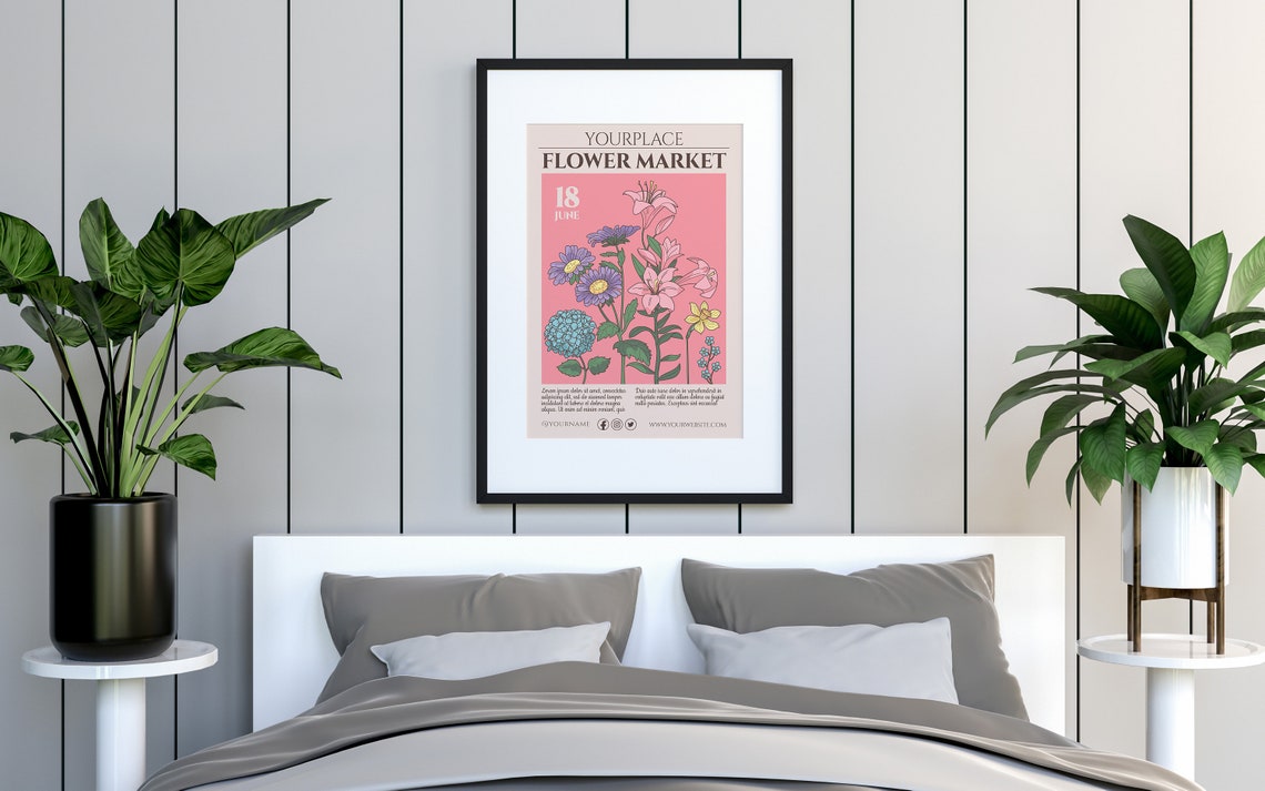 Customizable Pink Flower Market June 18 Retro Floral Botanical Poster - Image 3