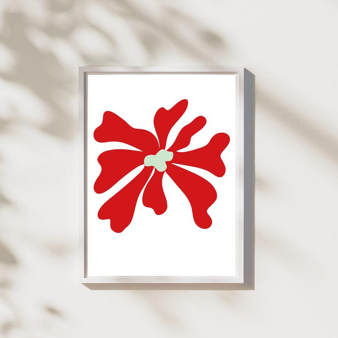 Minimalist Single Bold Red Matisse Cut Out Flower Graphic Art Print - Image 2