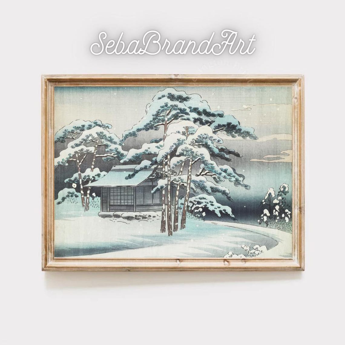 Snow Covered Japanese Cottage Among Snowy Pines Ukiyo E Art Poster