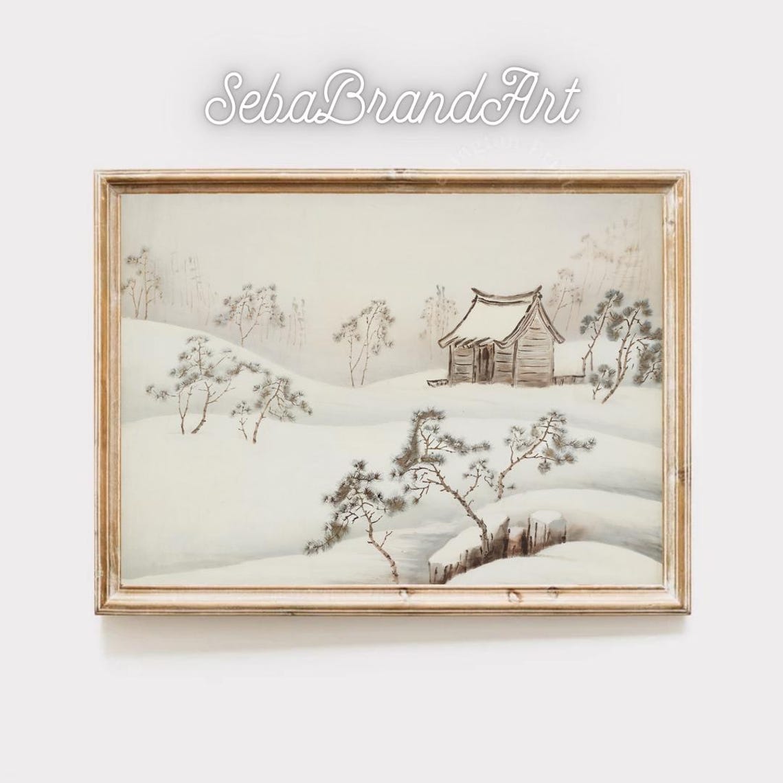 Lonely Hut In Vast Snowy Landscape Minimalist Chinese Ink Art Poster
