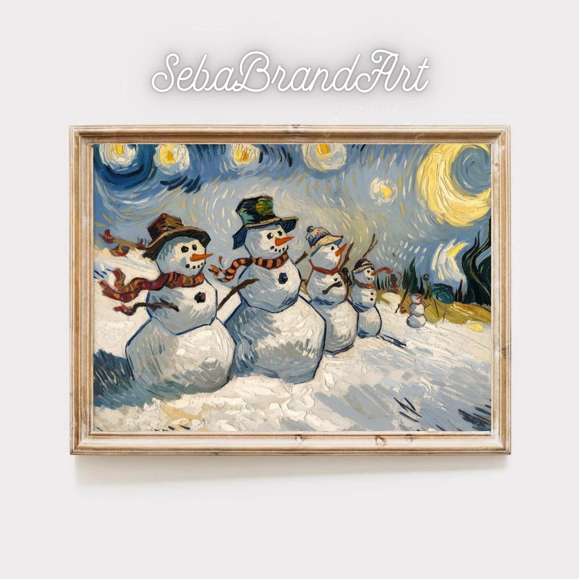 Van Gogh Inspired Snowmen Under A Swirling Starry Night Sky Poster