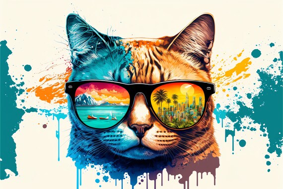 Cool Cat Sunglasses Pop Art Paint Splash Cat Portrait Poster