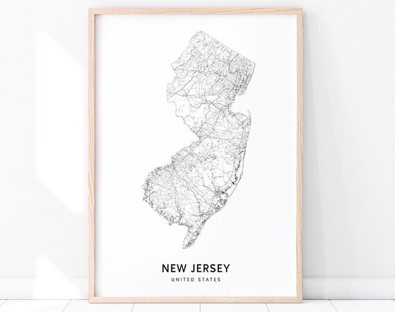 New Jersey Map Print, Modern State Road Poster