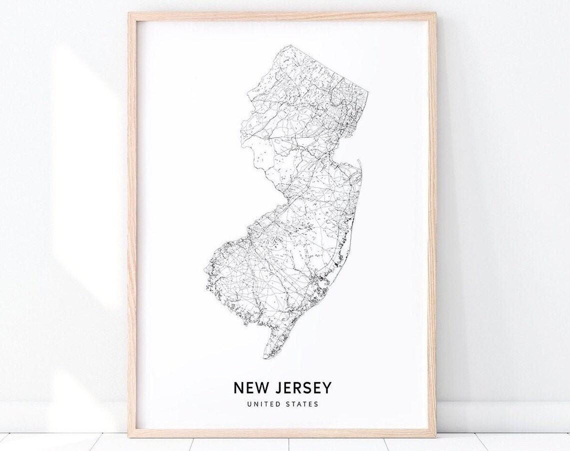 New Jersey Map Print, Modern State Road Poster