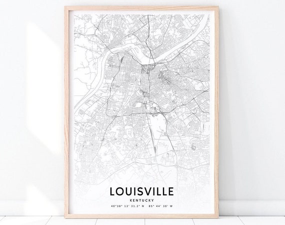 Louisville Map Print Kentucky Art Poster City Street Road Modern Wall Home Office Decor