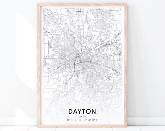 Dayton Map Print Ohio Usa Art Poster City Street Road Modern Wall Minimalist Home Office Decor